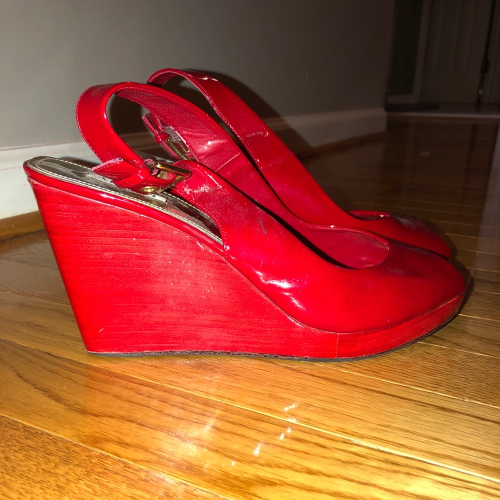 Alfa I Red Wedge Sandals with slingback strap